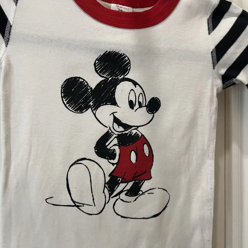 Hanna Andersson X Disney Mickey Mouse Red White Black Striped PJ Shirt Youth 6-7